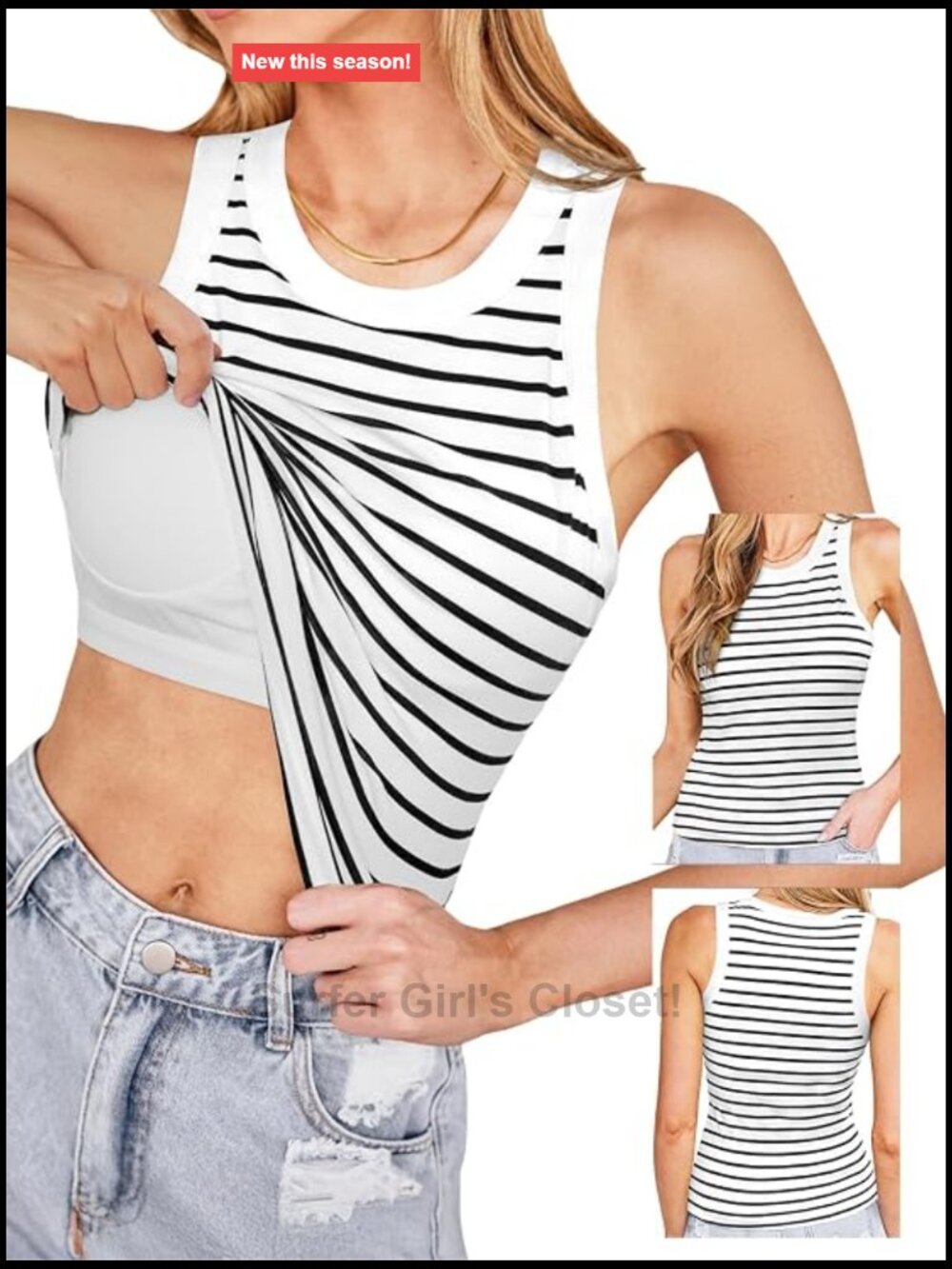 Women's Ribbed Tank Top with Built-in Bra Sleeveless